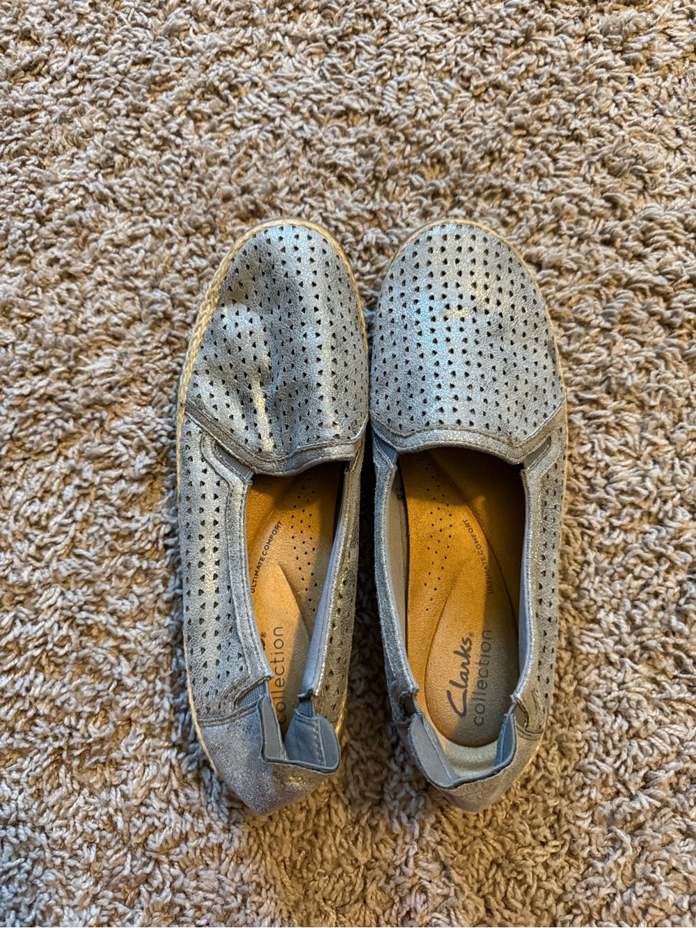 Clarks Collection Metallic Silver Perforated Espadrille Slip-Ons Size